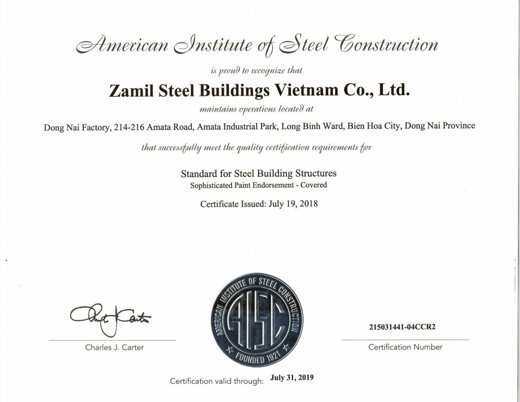 ZamilSteelAISCCertificate 20182019